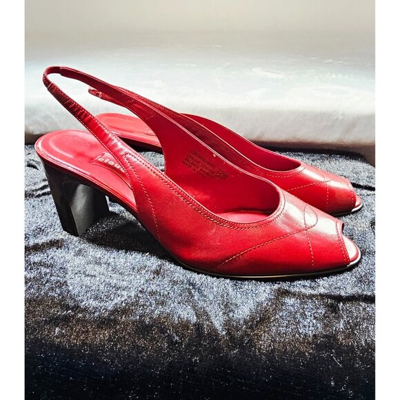 Cloud Walker Crown Peep Toe Leather Upper Pumps - Red - SZ 12W - Picture 2 of 8